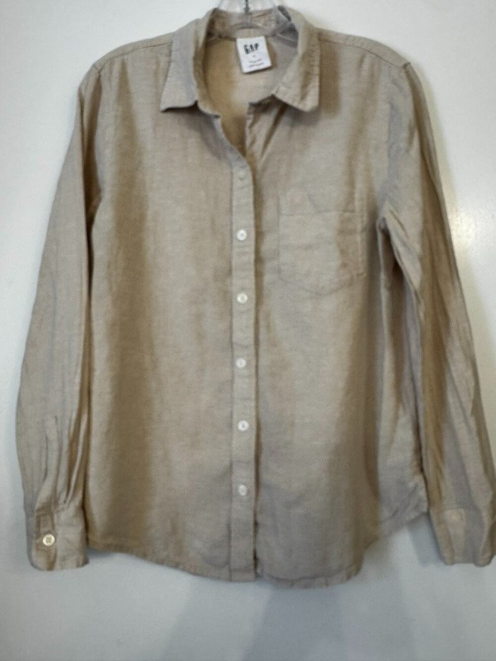 Gap Women The Easy Shirt Linen Cotton Blend Khaki Small coastal minimalist